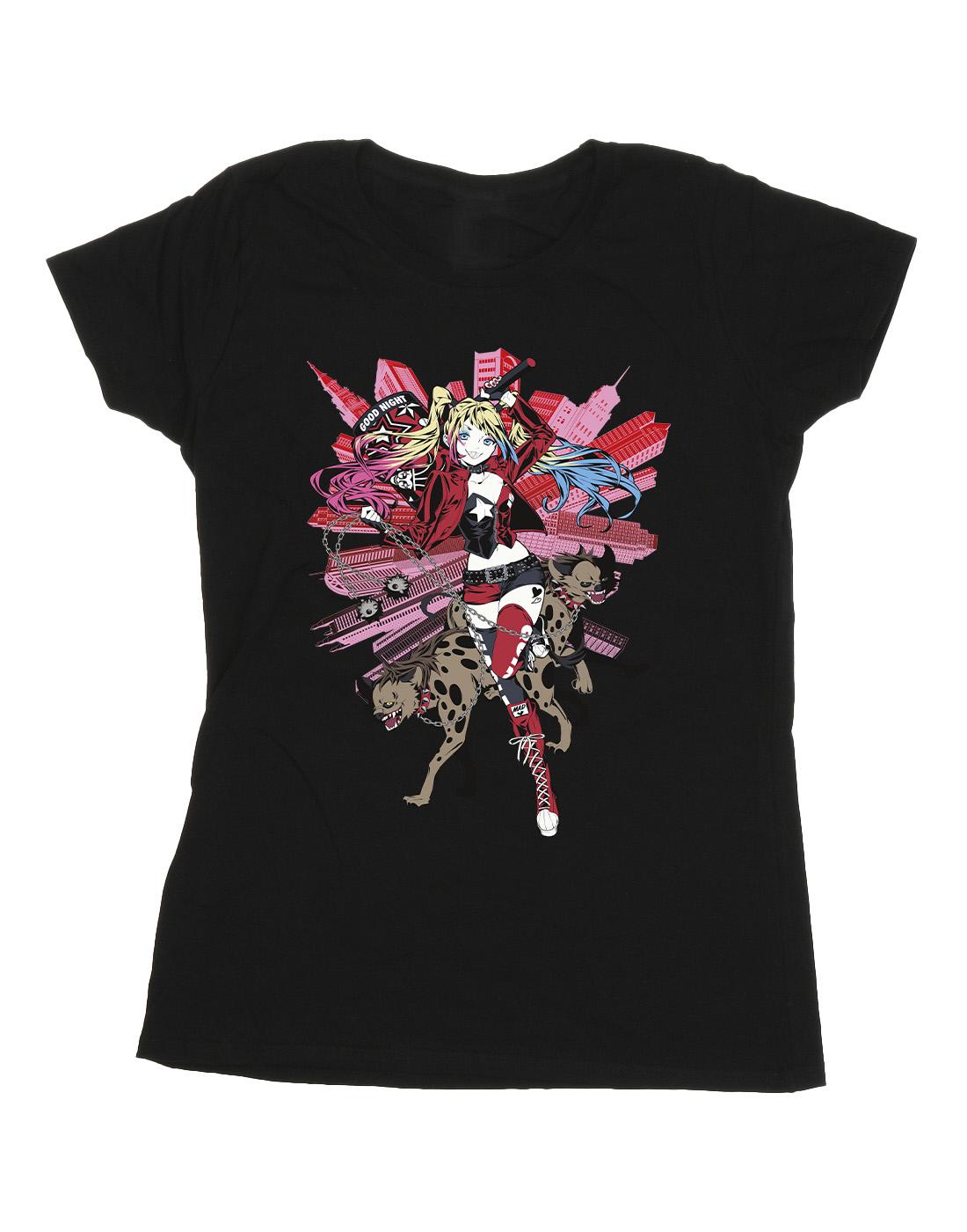 Black - Front - DC Comics Womens-Ladies Harley Quinn Hyenas Cotton T-Shirt