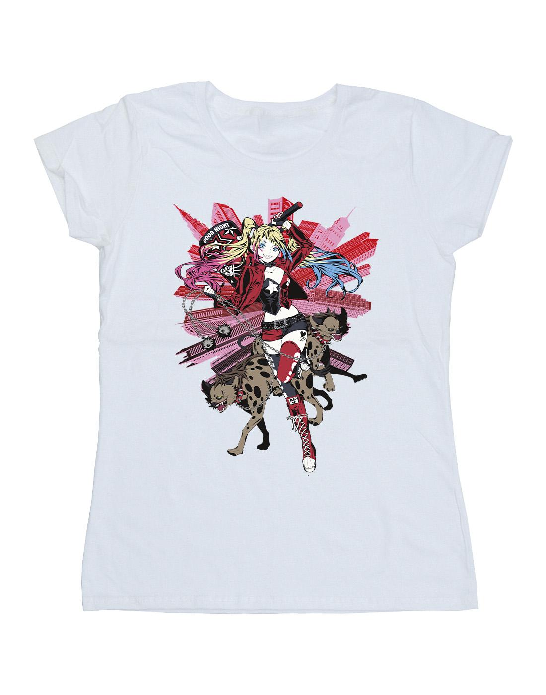 White - Front - DC Comics Womens-Ladies Harley Quinn Hyenas Cotton T-Shirt