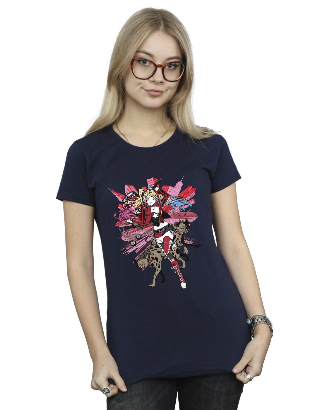 Navy Blue - Back - DC Comics Womens-Ladies Harley Quinn Hyenas Cotton T-Shirt