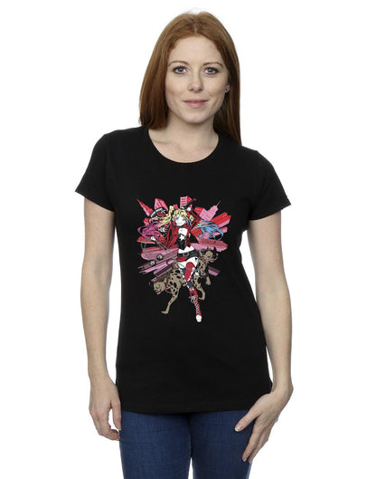 Black - Back - DC Comics Womens-Ladies Harley Quinn Hyenas Cotton T-Shirt