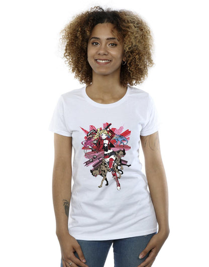 White - Back - DC Comics Womens-Ladies Harley Quinn Hyenas Cotton T-Shirt