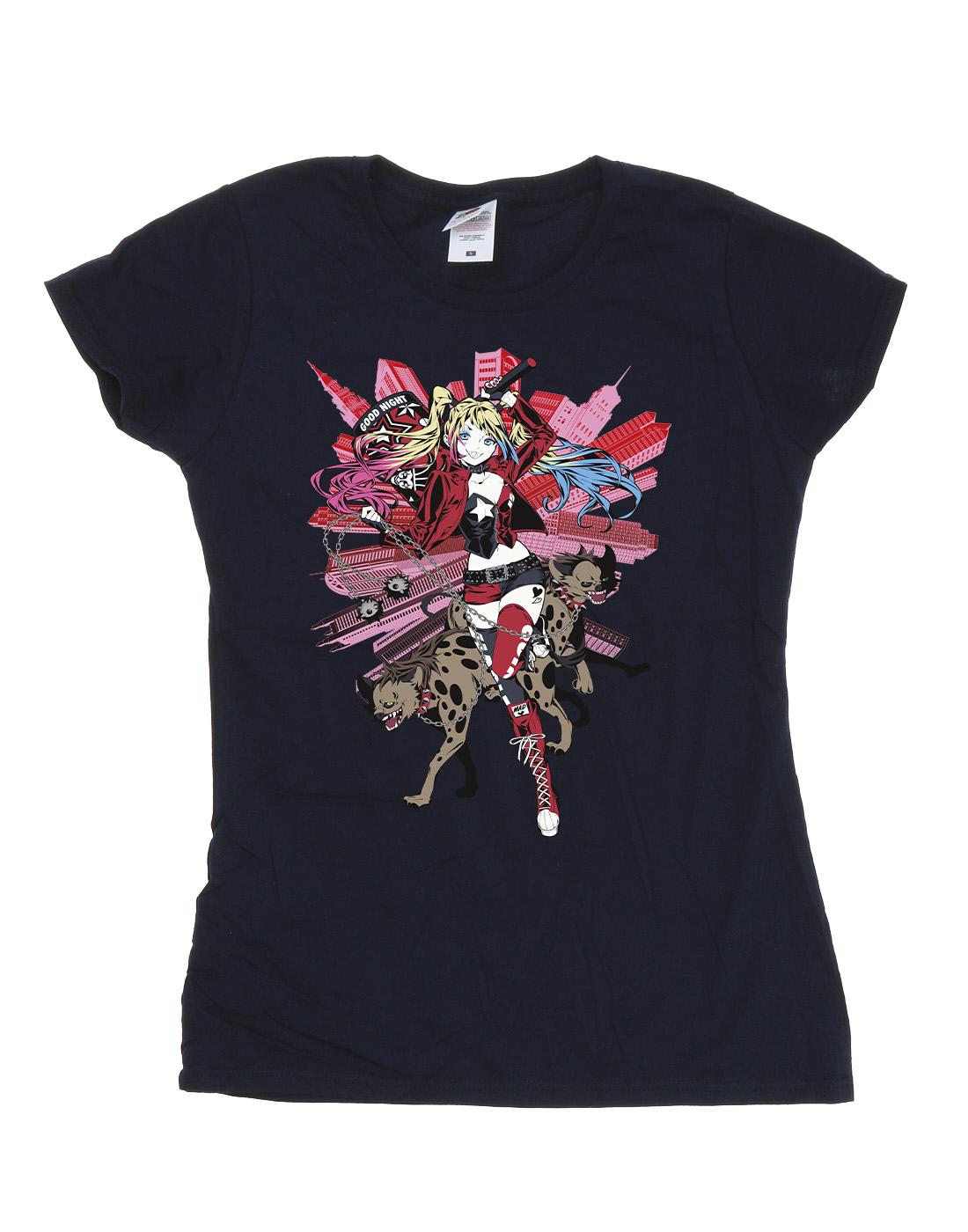 Navy Blue - Front - DC Comics Womens-Ladies Harley Quinn Hyenas Cotton T-Shirt