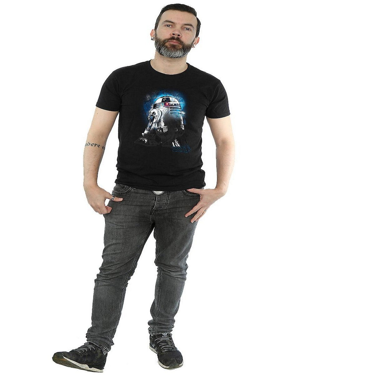 Black - Side - Star Wars: The Last Jedi Mens R2-D2 Brushed Cotton T-Shirt