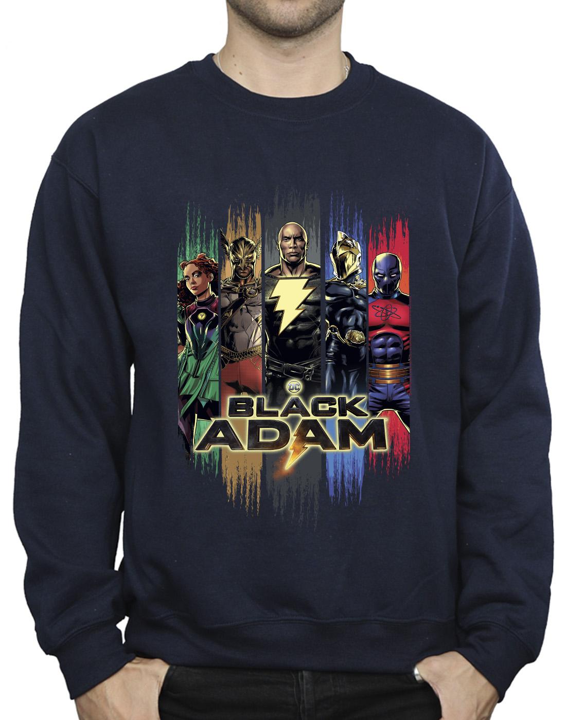 Navy Blue - Side - DC Comics Mens Black Adam JSA Complete Group Cotton Sweatshirt