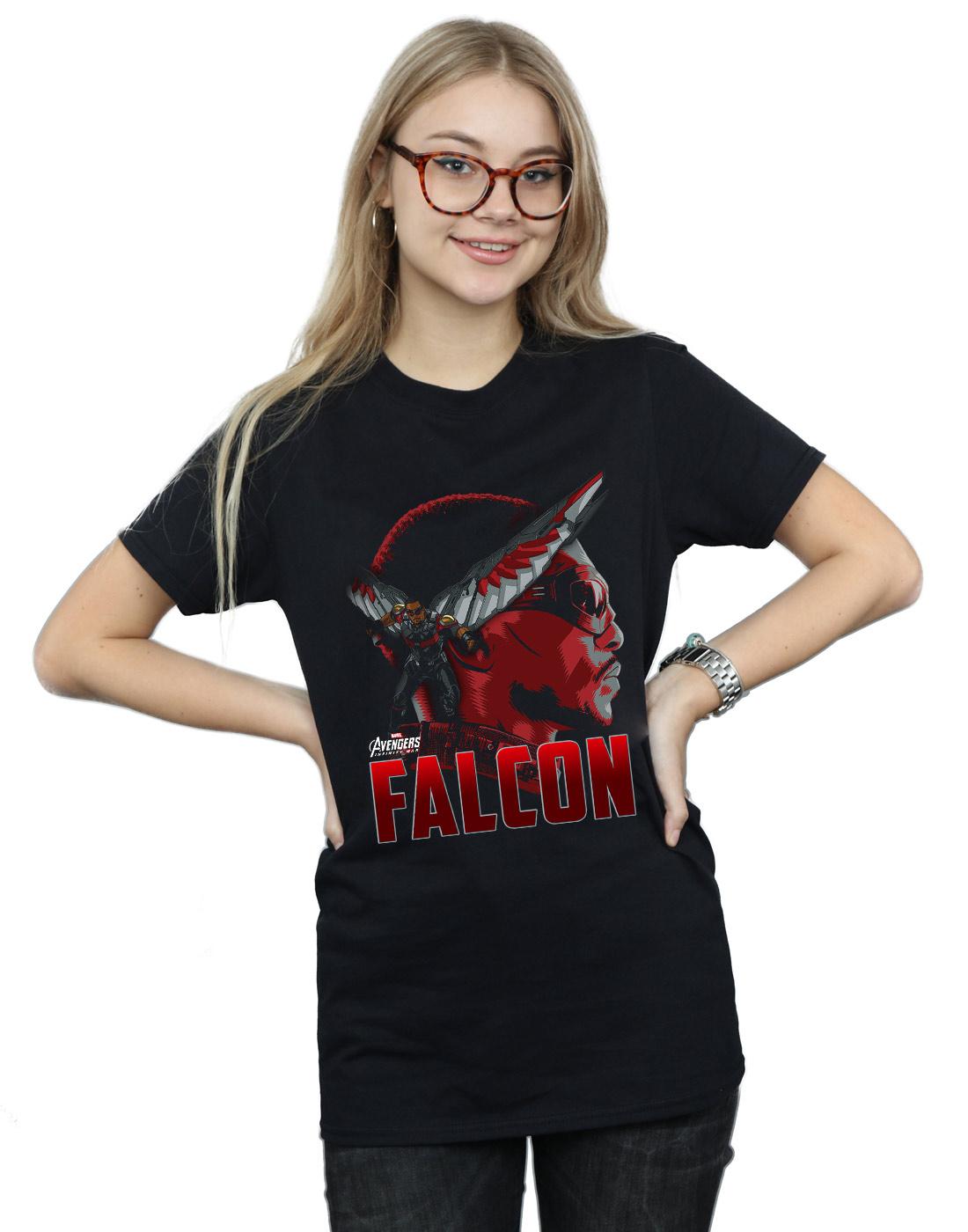 Black - Back - Marvel Womens-Ladies Avengers Infinity War Falcon Character Cotton Boyfriend T-Shirt