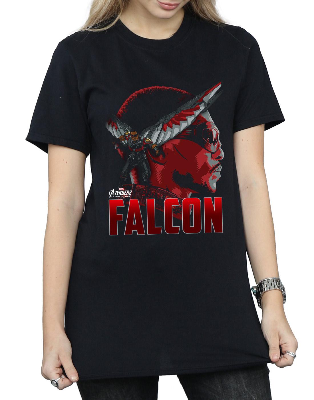 Black - Side - Marvel Womens-Ladies Avengers Infinity War Falcon Character Cotton Boyfriend T-Shirt