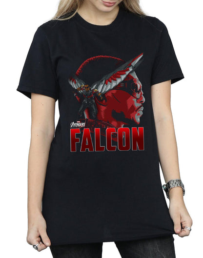 Black - Side - Marvel Womens-Ladies Avengers Infinity War Falcon Character Cotton Boyfriend T-Shirt