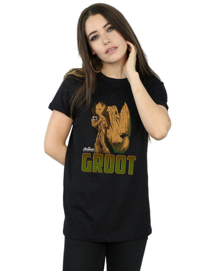 Black - Back - Marvel Womens-Ladies Avengers Infinity War Groot Character Cotton Boyfriend T-Shirt