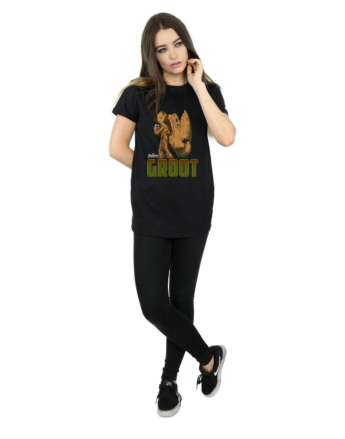 Black - Lifestyle - Marvel Womens-Ladies Avengers Infinity War Groot Character Cotton Boyfriend T-Shirt