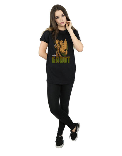 Black - Lifestyle - Marvel Womens-Ladies Avengers Infinity War Groot Character Cotton Boyfriend T-Shirt