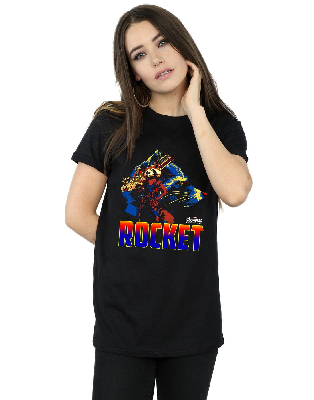Black - Back - Marvel Womens-Ladies Avengers Infinity War Rocket Character Cotton Boyfriend T-Shirt