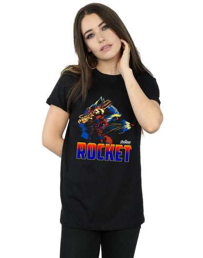 Black - Back - Marvel Womens-Ladies Avengers Infinity War Rocket Character Cotton Boyfriend T-Shirt