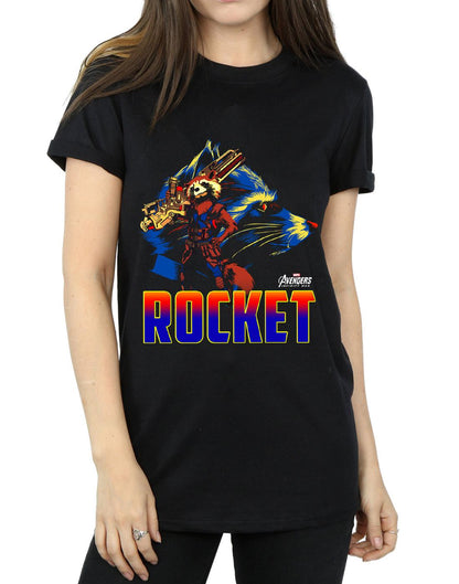 Black - Side - Marvel Womens-Ladies Avengers Infinity War Rocket Character Cotton Boyfriend T-Shirt