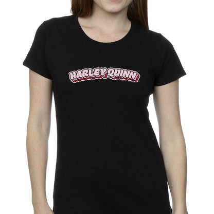 Black - Side - DC Comics Womens-Ladies Batman Harley Quinn Logo Cotton T-Shirt