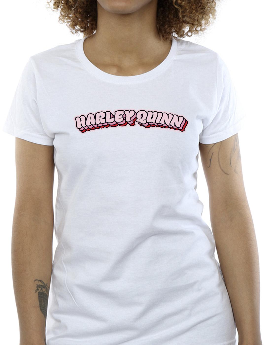White - Side - DC Comics Womens-Ladies Batman Harley Quinn Logo Cotton T-Shirt