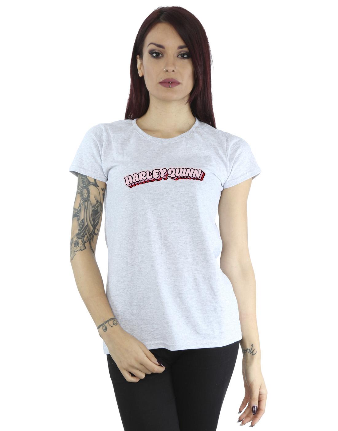 Sports Grey - Back - DC Comics Womens-Ladies Batman Harley Quinn Logo Cotton T-Shirt