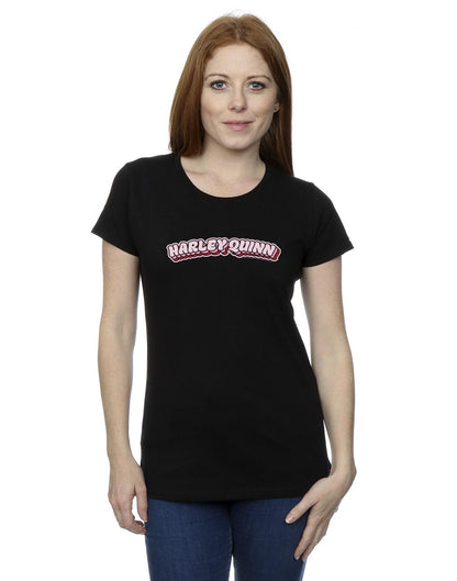 Black - Back - DC Comics Womens-Ladies Batman Harley Quinn Logo Cotton T-Shirt