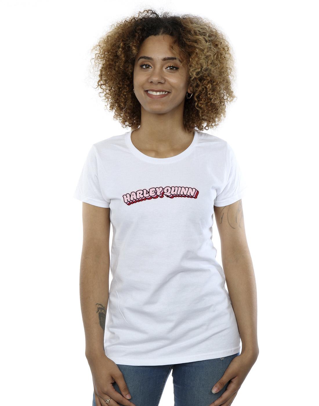 White - Back - DC Comics Womens-Ladies Batman Harley Quinn Logo Cotton T-Shirt