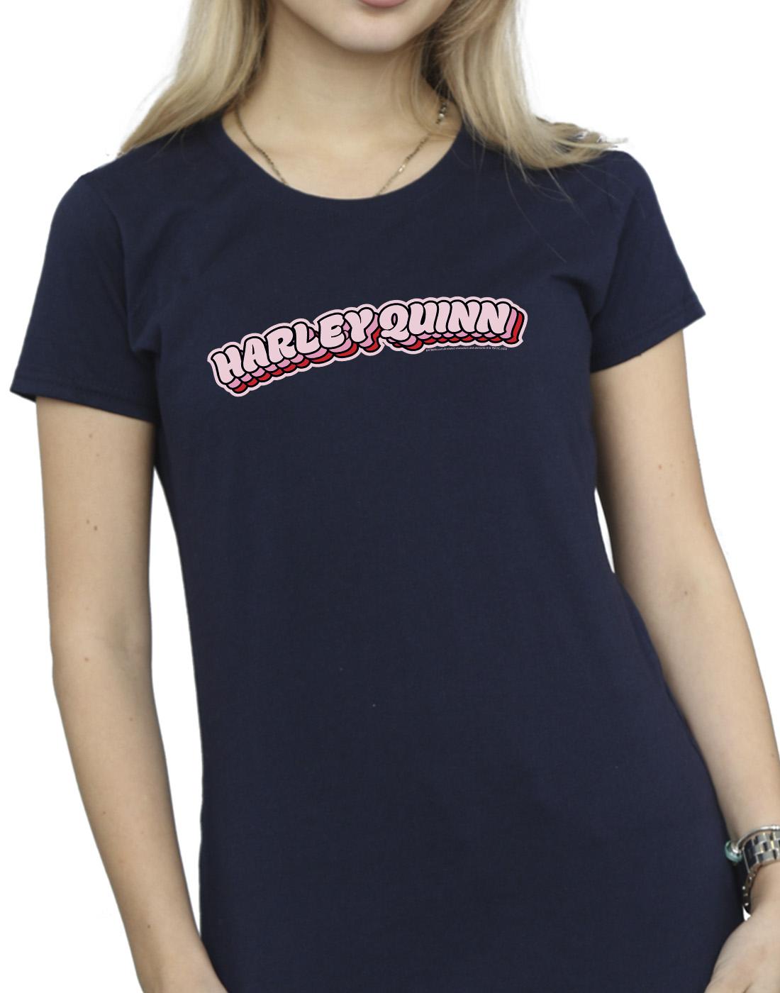 Navy Blue - Side - DC Comics Womens-Ladies Batman Harley Quinn Logo Cotton T-Shirt