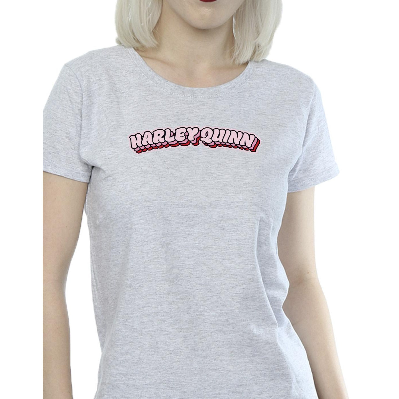 Sports Grey - Side - DC Comics Womens-Ladies Batman Harley Quinn Logo Cotton T-Shirt