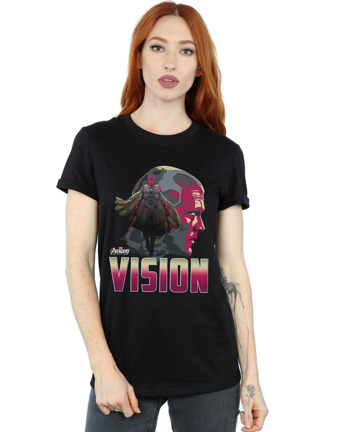 Black - Back - Marvel Womens-Ladies Avengers Infinity War Vision Character Cotton Boyfriend T-Shirt