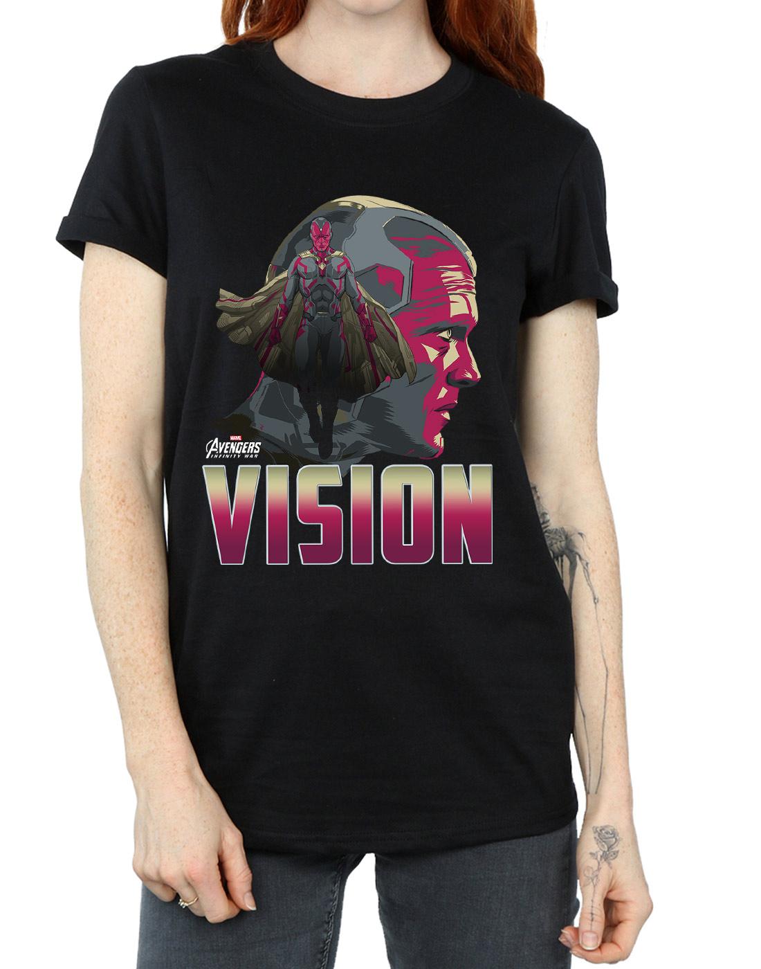 Black - Side - Marvel Womens-Ladies Avengers Infinity War Vision Character Cotton Boyfriend T-Shirt