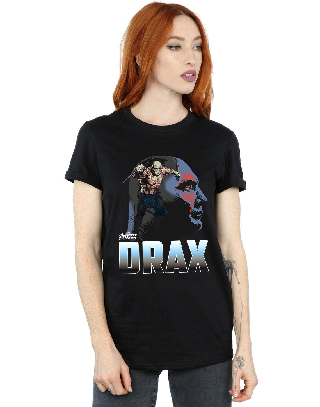 Black - Back - Marvel Womens-Ladies Avengers Infinity War Drax Character Cotton Boyfriend T-Shirt