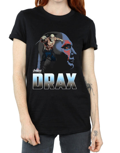 Black - Side - Marvel Womens-Ladies Avengers Infinity War Drax Character Cotton Boyfriend T-Shirt