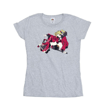 Sports Grey - Front - DC Comics Womens-Ladies Harley Quinn Rollerskates Cotton T-Shirt