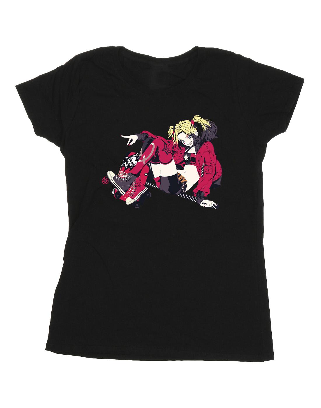 Black - Front - DC Comics Womens-Ladies Harley Quinn Rollerskates Cotton T-Shirt