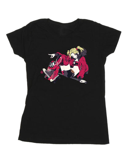 Black - Front - DC Comics Womens-Ladies Harley Quinn Rollerskates Cotton T-Shirt