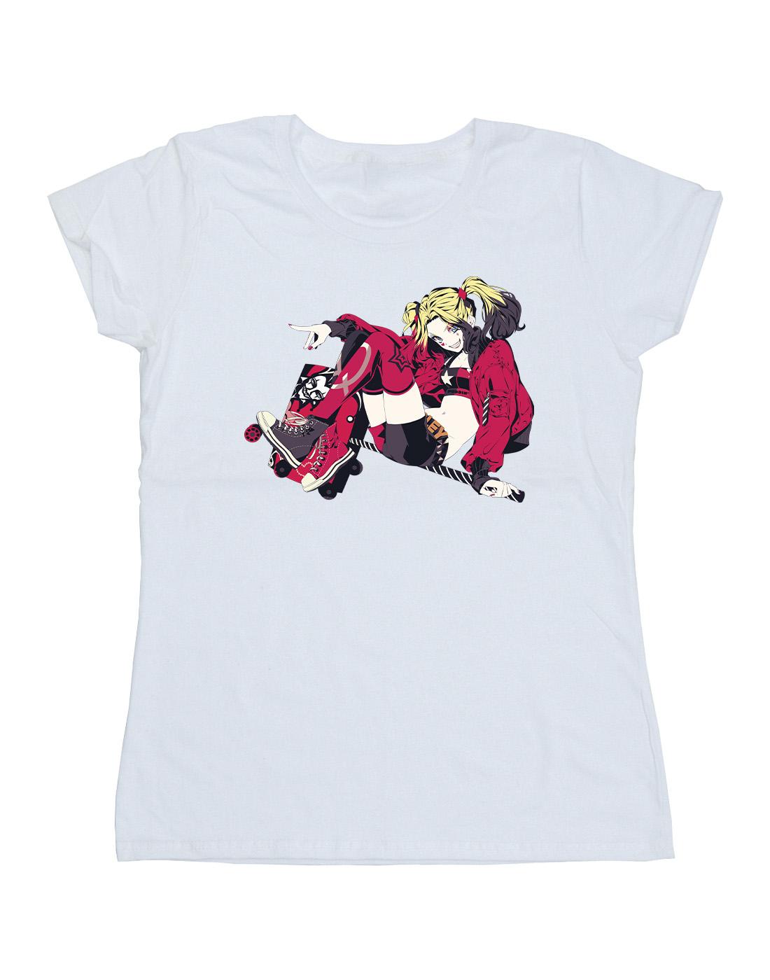 White - Front - DC Comics Womens-Ladies Harley Quinn Rollerskates Cotton T-Shirt