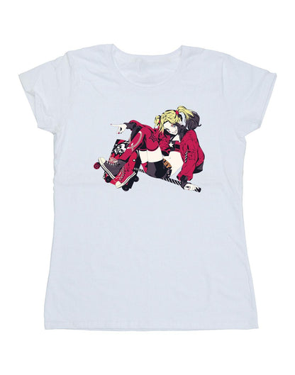 White - Front - DC Comics Womens-Ladies Harley Quinn Rollerskates Cotton T-Shirt