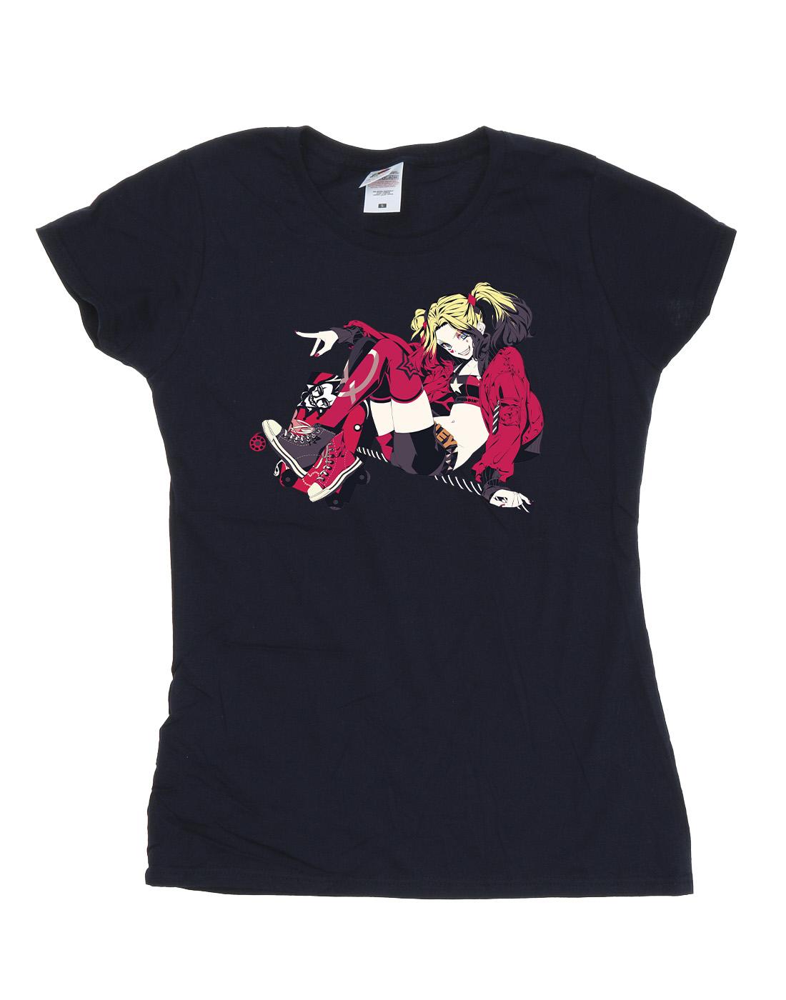 Navy Blue - Front - DC Comics Womens-Ladies Harley Quinn Rollerskates Cotton T-Shirt
