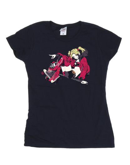 Navy Blue - Front - DC Comics Womens-Ladies Harley Quinn Rollerskates Cotton T-Shirt