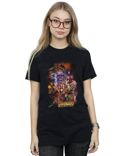 Black - Back - Marvel Womens-Ladies Avengers Infinity War Character Poster Cotton Boyfriend T-Shirt