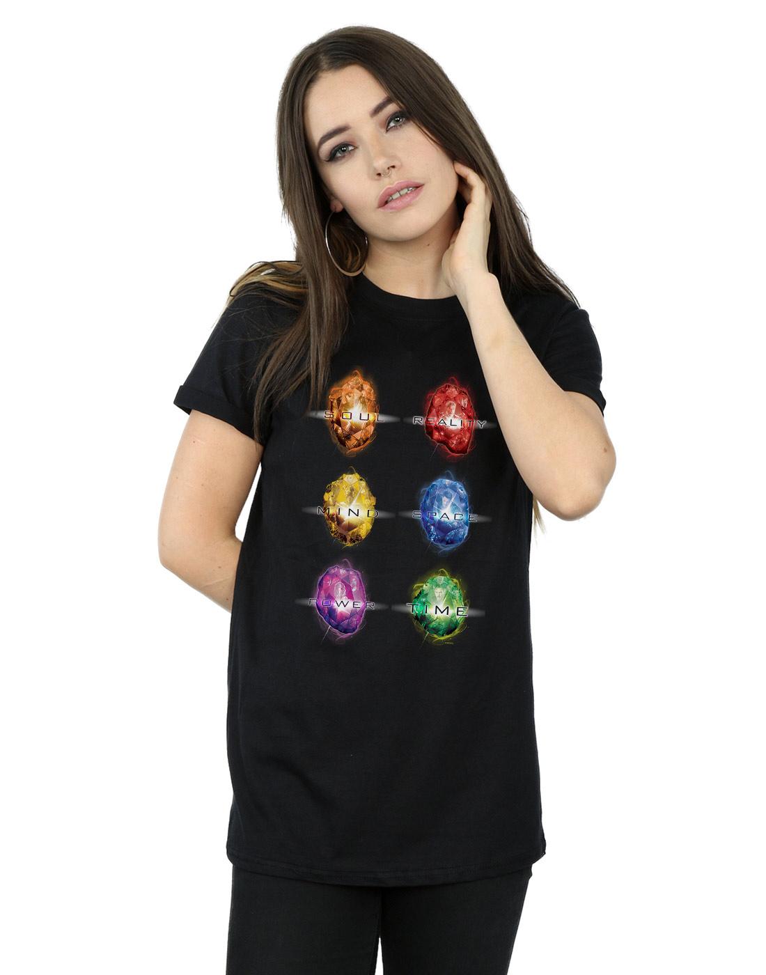 Black - Back - Marvel Womens-Ladies Avengers Infinity War Infinity Stones Cotton Boyfriend T-Shirt