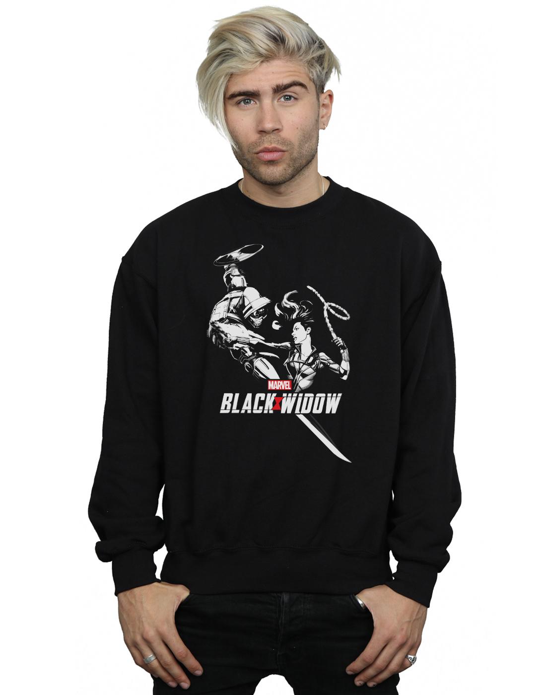 Black - Back - Marvel Mens Black Widow Movie Taskmaster Battle Cotton Sweatshirt