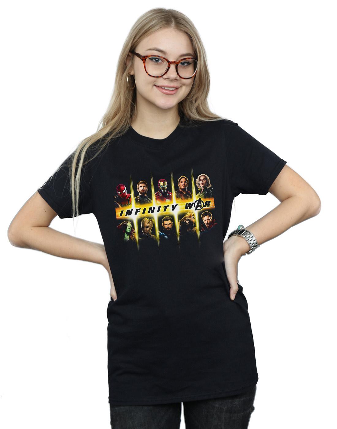 Black - Back - Marvel Womens-Ladies Avengers Infinity War Team Lineup Cotton Boyfriend T-Shirt
