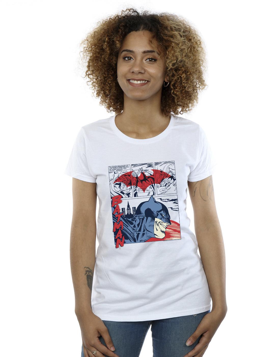White - Back - DC Comics Womens-Ladies Batman Comic Strip Cotton T-Shirt