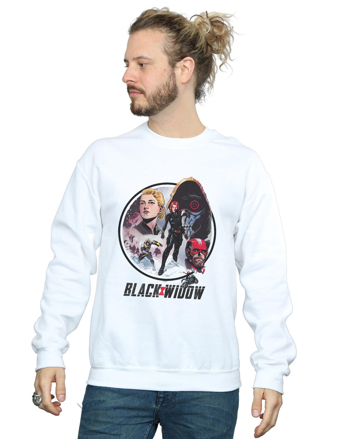 White - Back - Marvel Mens Black Widow Movie Vintage Circle Cotton Sweatshirt