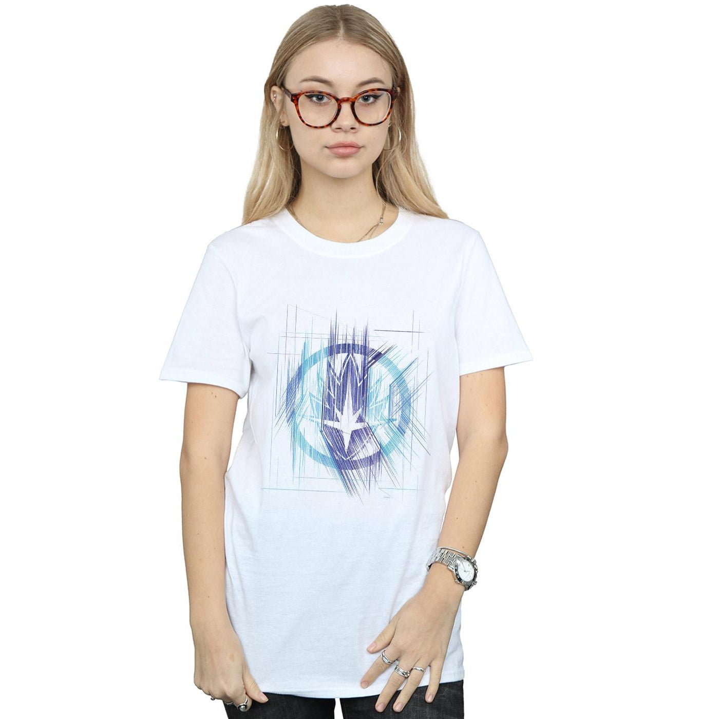 White - Back - Marvel Womens-Ladies Avengers Infinity War Guardian Lines Cotton Boyfriend T-Shirt