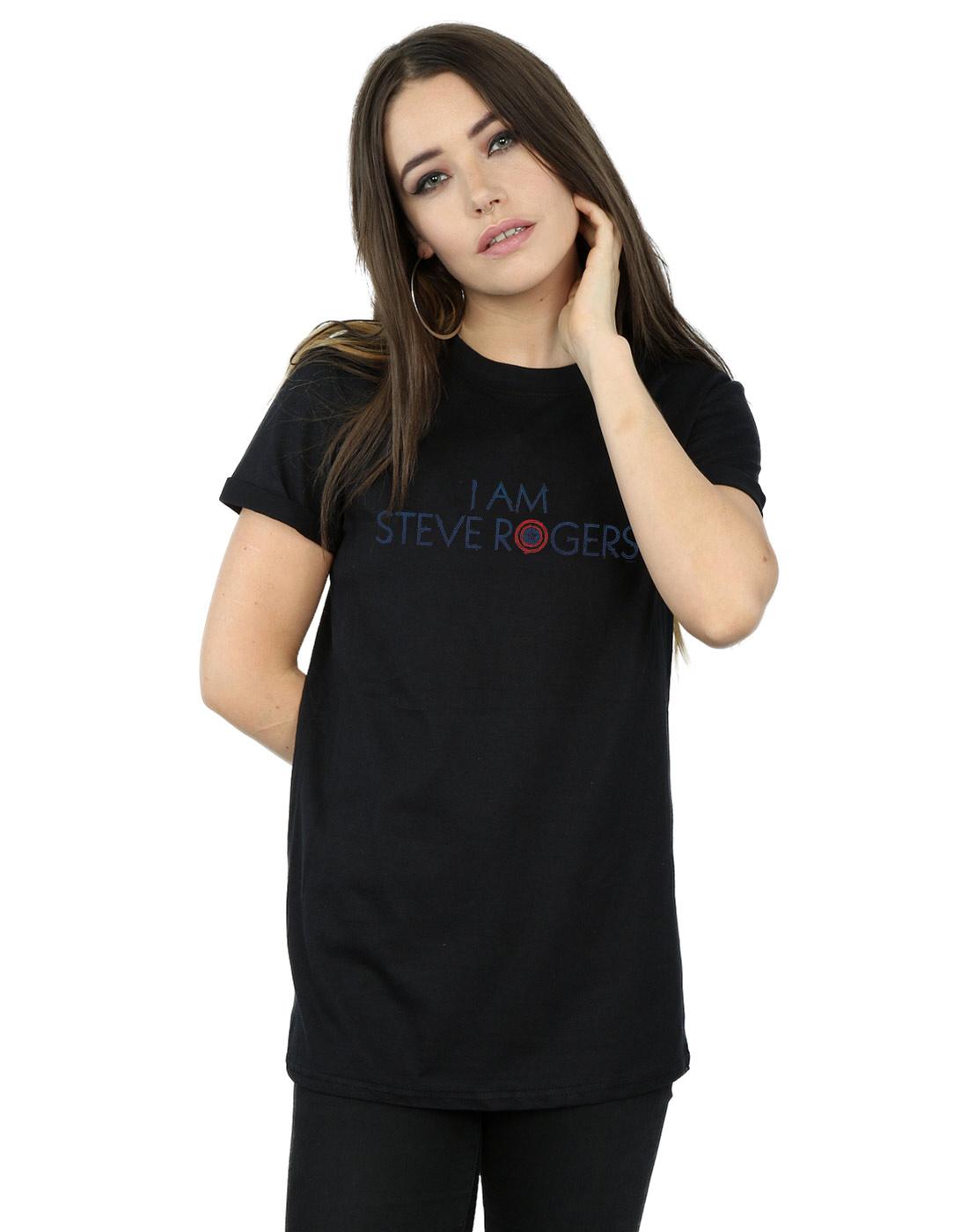 Black - Back - Marvel Womens-Ladies Avengers Infinity War I Am Steve Rogers Cotton Boyfriend T-Shirt