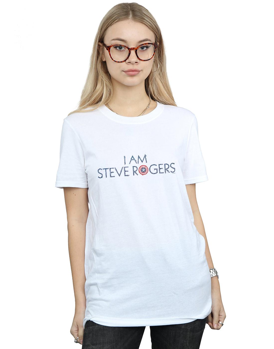 White - Back - Marvel Womens-Ladies Avengers Infinity War I Am Steve Rogers Cotton Boyfriend T-Shirt