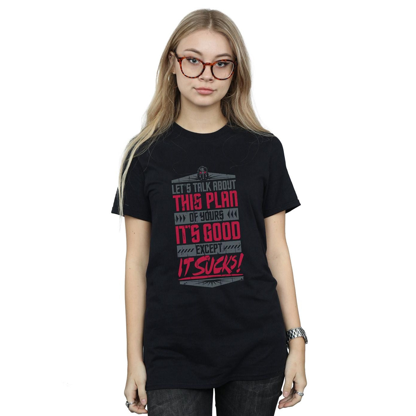 Black - Back - Marvel Womens-Ladies Avengers Infinity War It Sucks Cotton Boyfriend T-Shirt