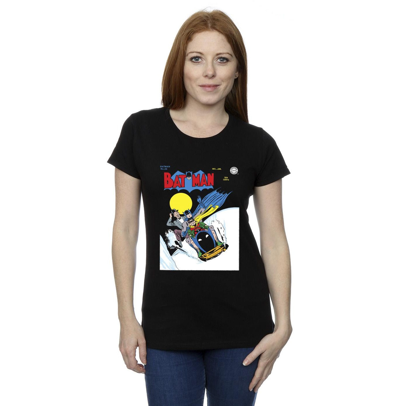 Black - Back - DC Comics Womens-Ladies Batman Snow Mobile Cotton T-Shirt
