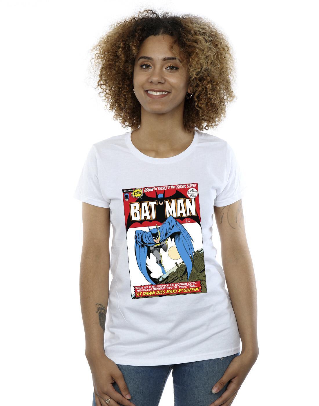 White - Back - DC Comics Womens-Ladies Running Batman Cover Cotton T-Shirt