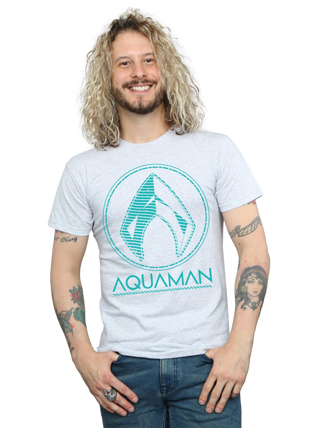 Sports Grey - Back - DC Comics Mens Aquaman Aqua Logo T-Shirt