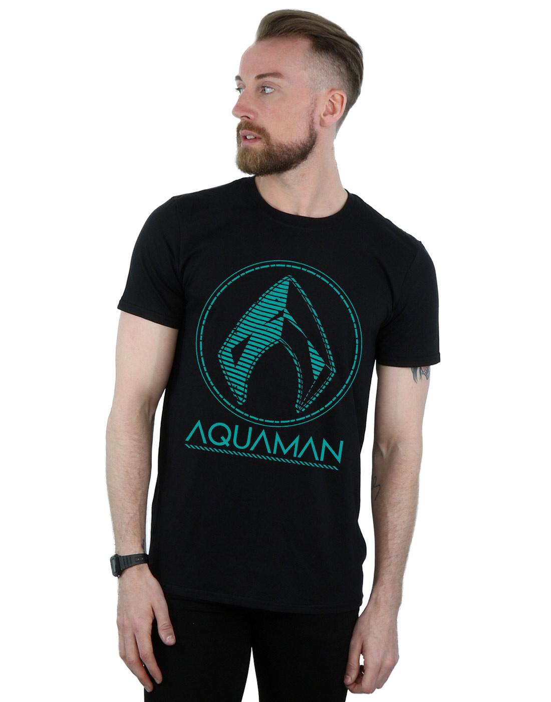 Black - Back - DC Comics Mens Aquaman Aqua Logo T-Shirt