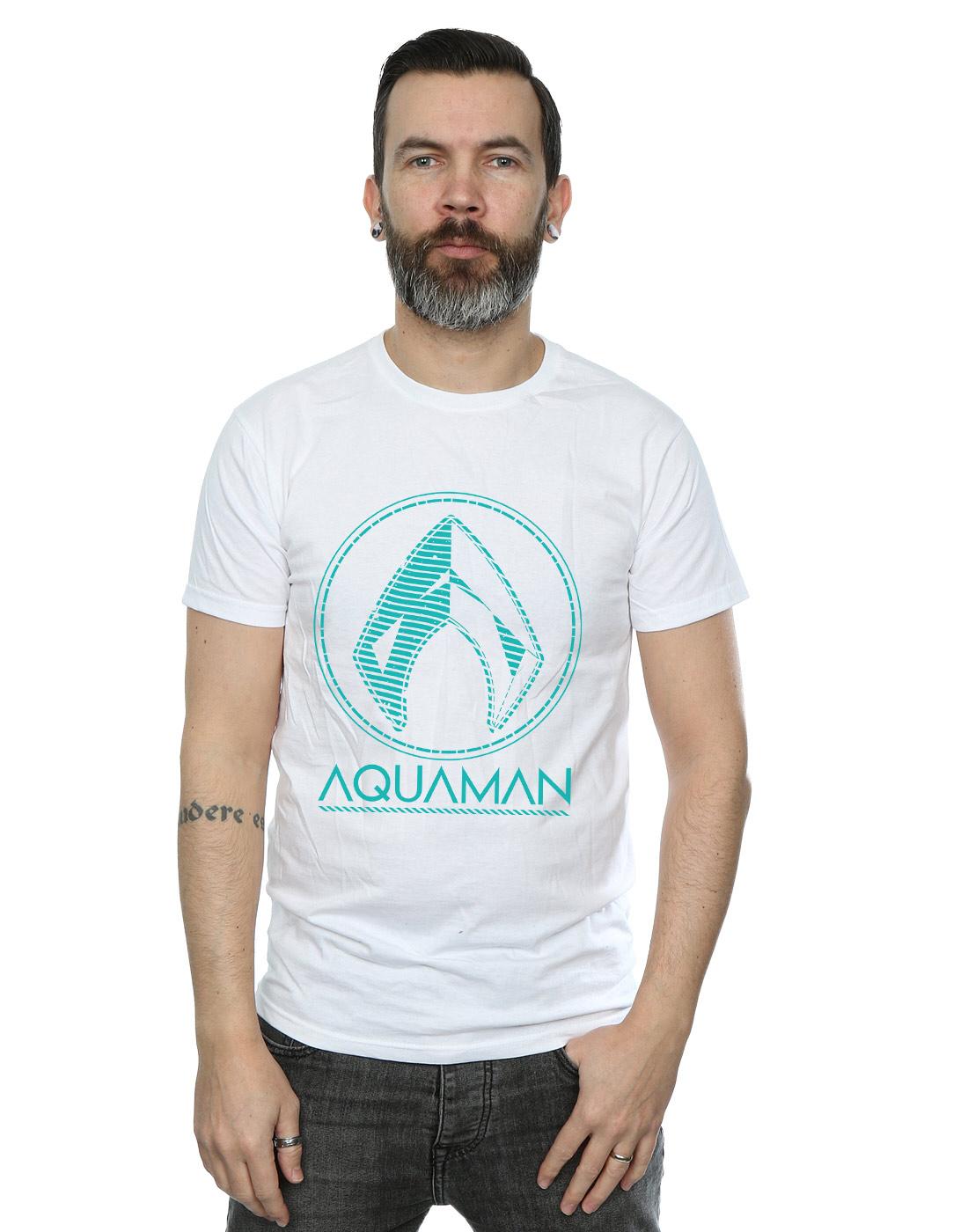 White - Back - DC Comics Mens Aquaman Aqua Logo T-Shirt